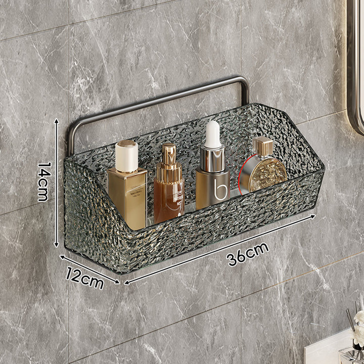 Wall-Mounted Textured Acrylic Bathroom Shelf Organizer with Integrated Hanging Bar