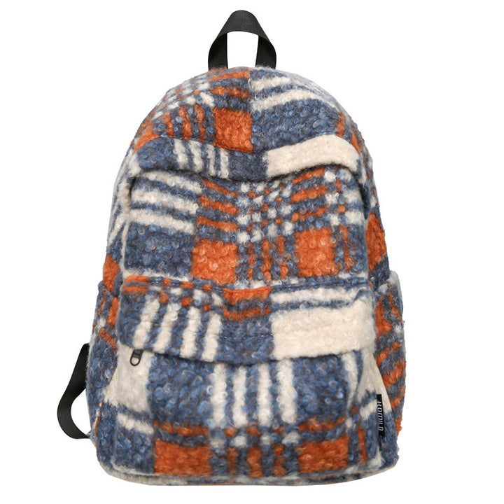 Cozy Fleece Checkered School Backpack Stornfield