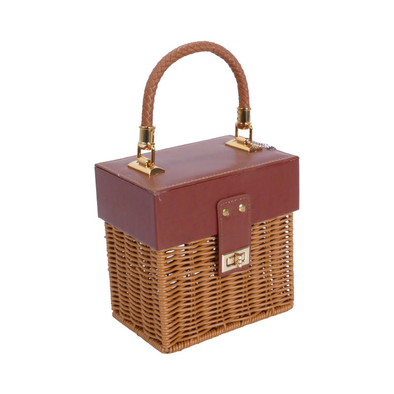Women Stylish Basket with Elegant Leather Lid and Woven Design Stornfield