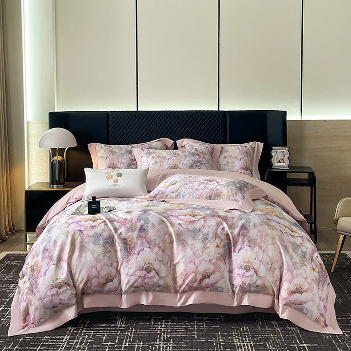 Luxury Floral Cotton Sateen Duvet Cover Set