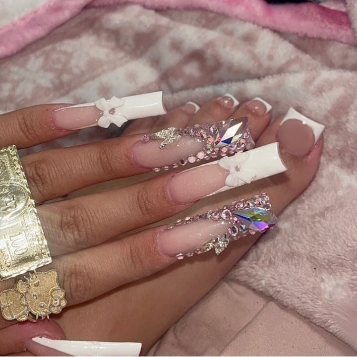 Elegant 3D Crystal-Embellished Acrylic Nail Extensions Stornfield