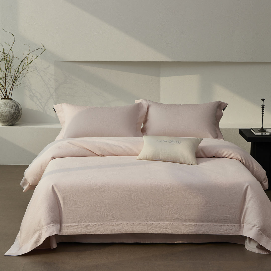 Textured Cotton Sateen Duvet Cover Set with Pillow Shams and Accent Cushion