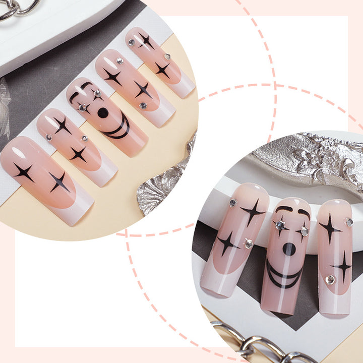 Artistic Press-On Nail Set with Unique Star and Graphic Designs Stornfield