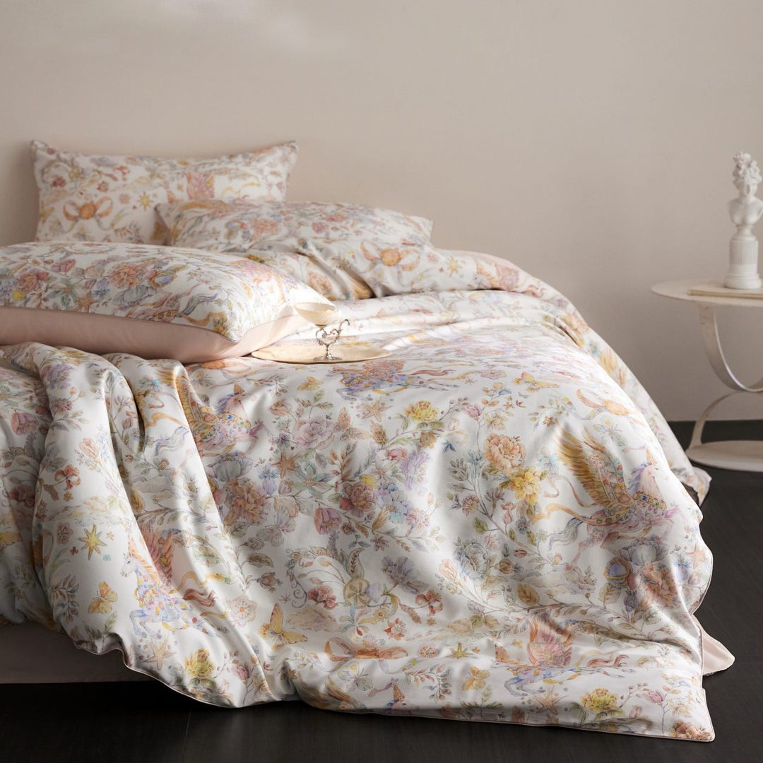 Floral Satin-Feel Duvet Cover Set with Oxford Shams