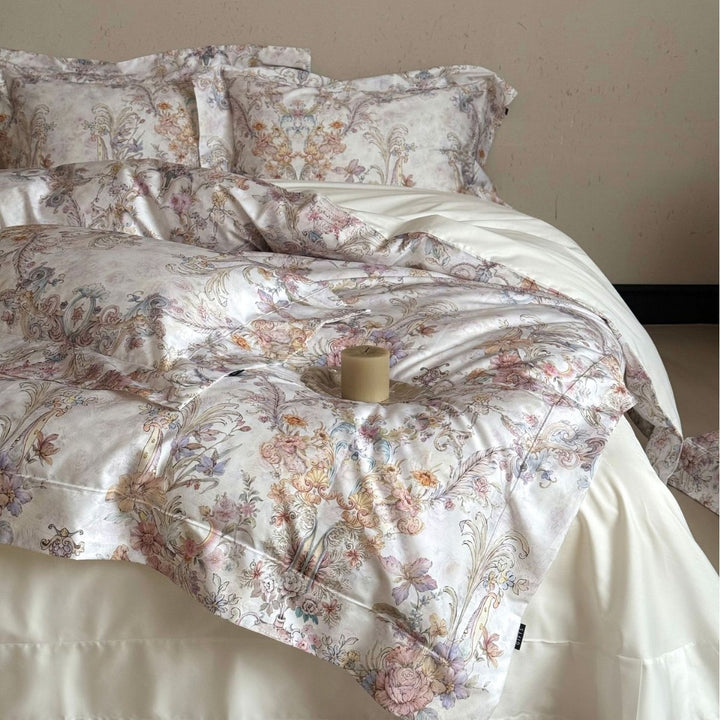 Vintage Floral Cotton Sateen Duvet Cover Set with Reversible Print and Envelope Closure