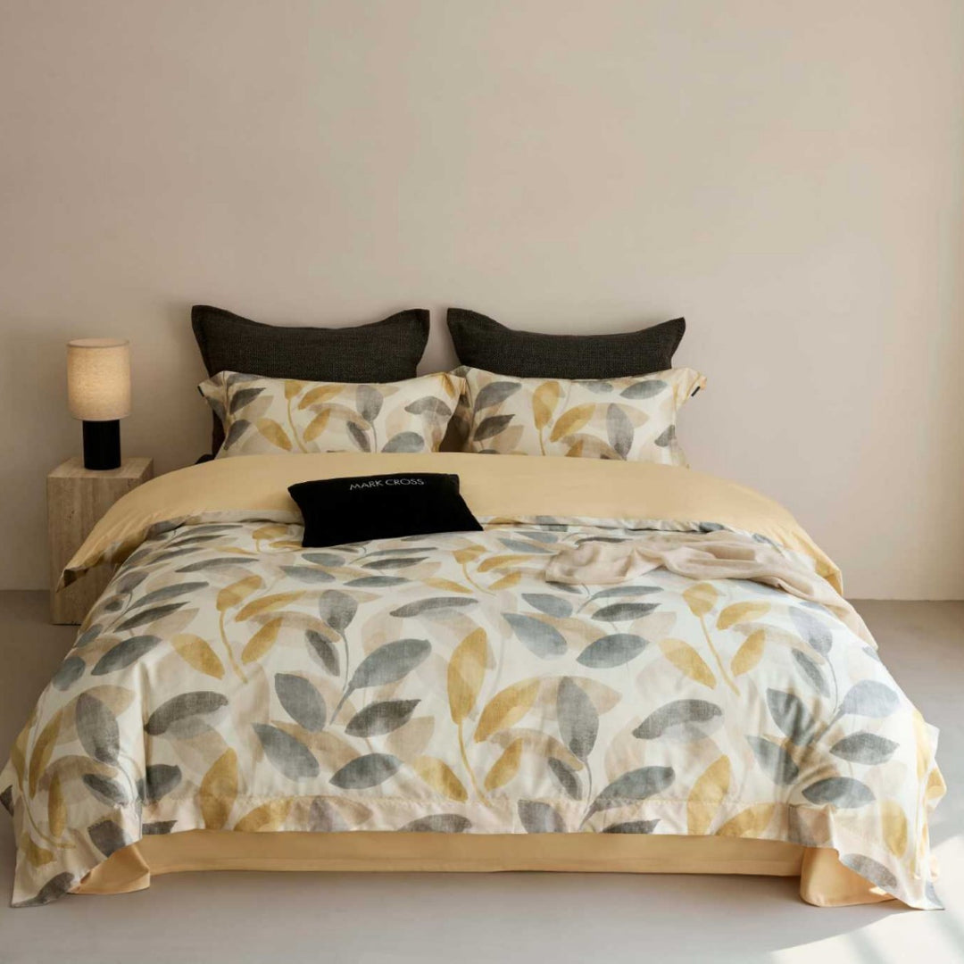 Reversible Cotton Sateen Floral Duvet Cover Set with Embroidered Hem & Pillow Shams