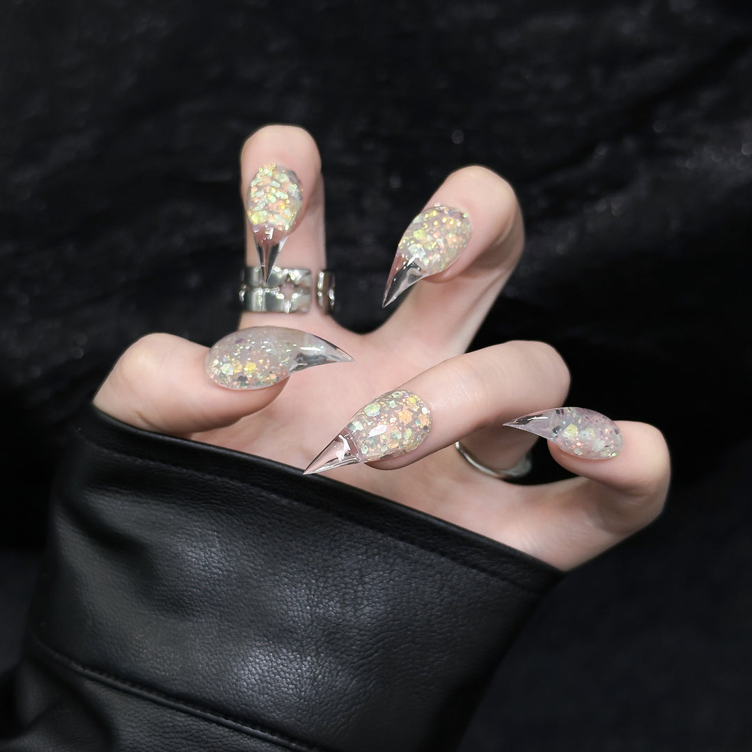 Stiletto Press-On Nail Kit with Glitter and Ombre Finish