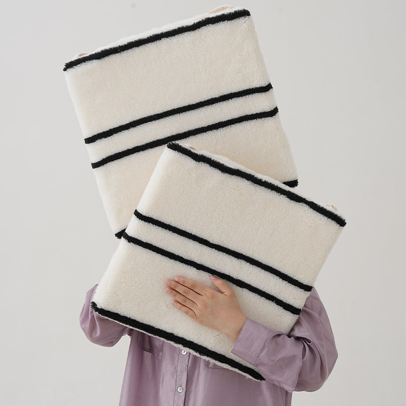 Reversible seat cushion made of teddy plush with non-slip bottom and contrast stripes Stornfield