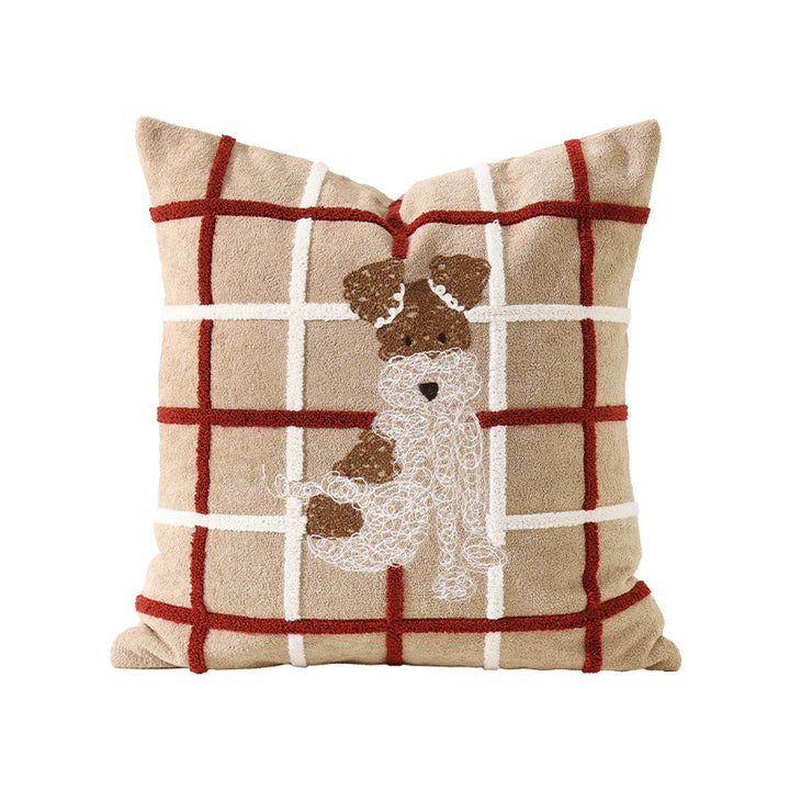 Decorative pillow with embroidered dog apple motif and soft terry cover Stornfield