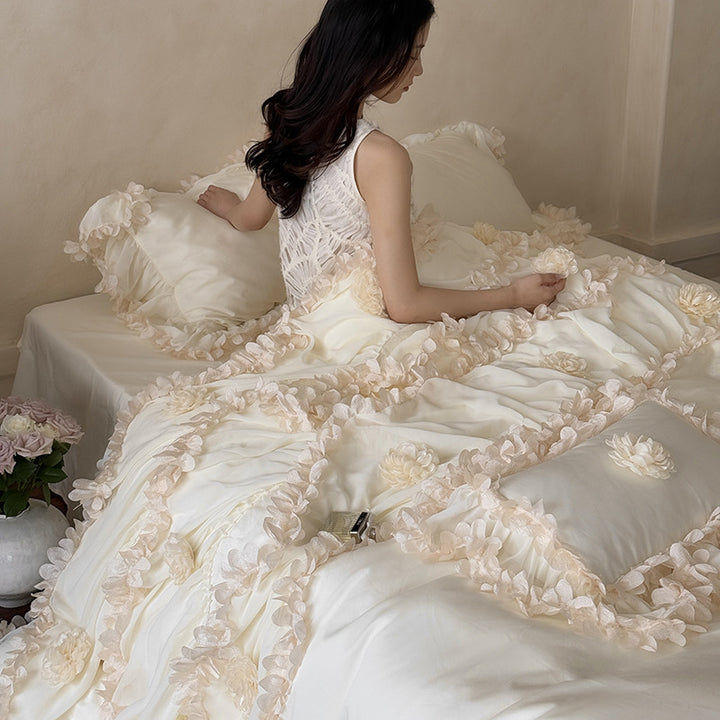 Tiered Rosette-Embellished Cotton Duvet Cover Set