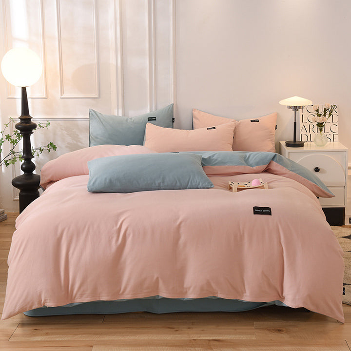 Breathable Reversible Cotton Duvet Cover Set with Pillowcases