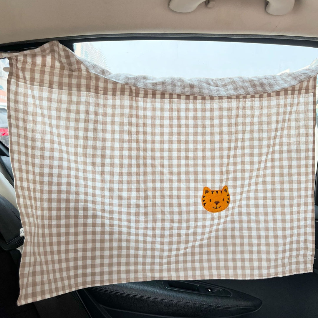 Car Window Privacy Curtain Sunshade with Suction Cups and Gingham Cotton Panel