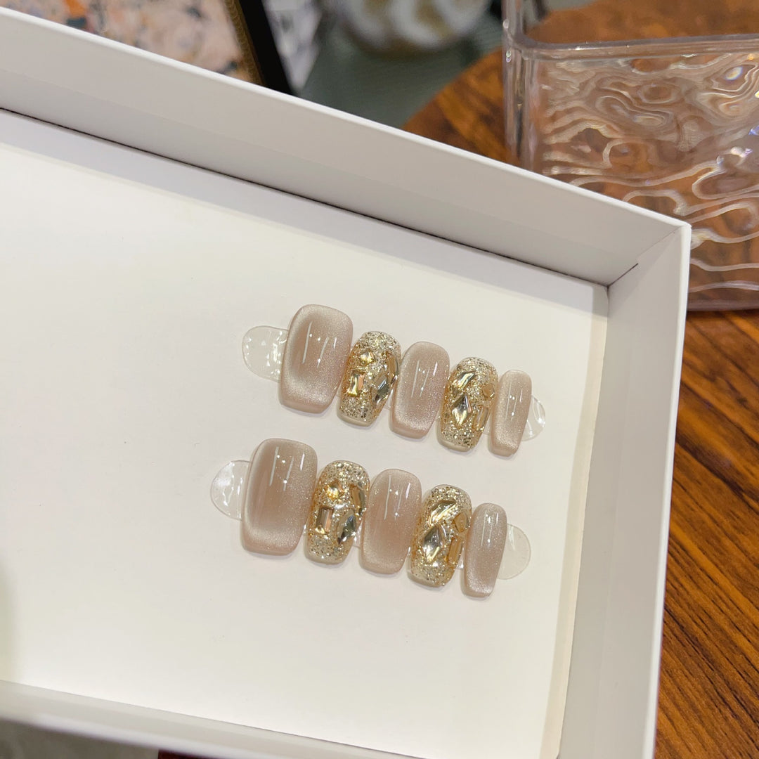 Elegant Press-On Nail Set with Decorative Accents Stornfield