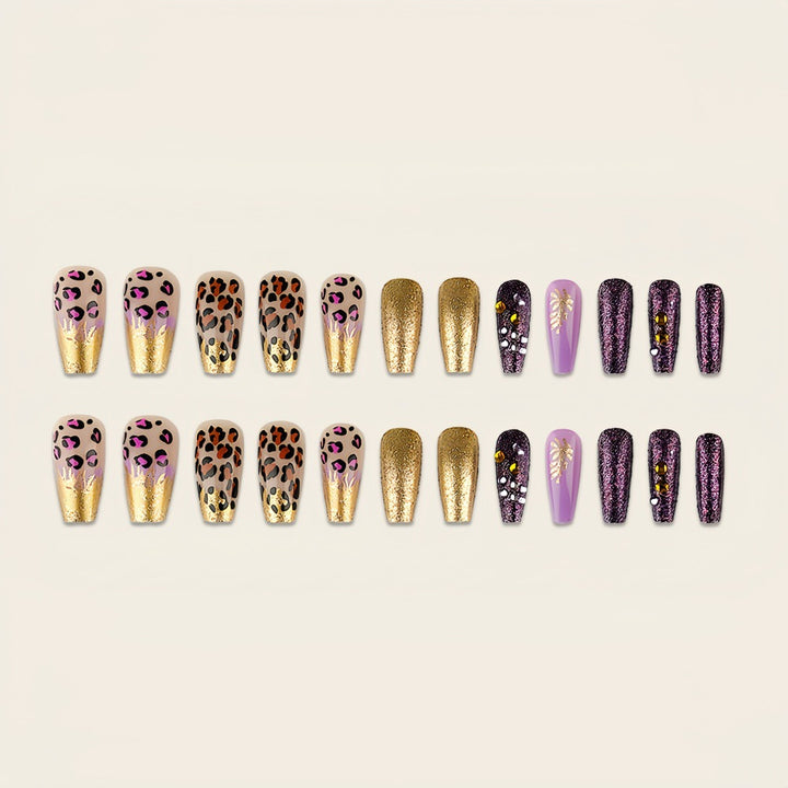Artificial nails in stylish leopard design with luxurious glitter accents Stornfield