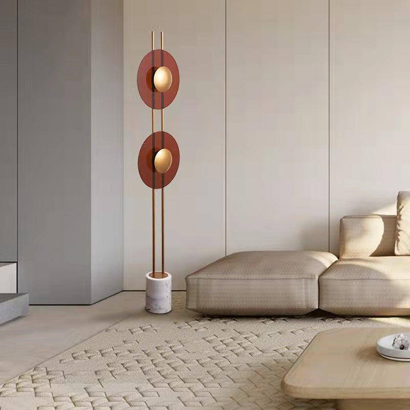 Sculptural Floor Lamp with Marble Base and Circular Accents