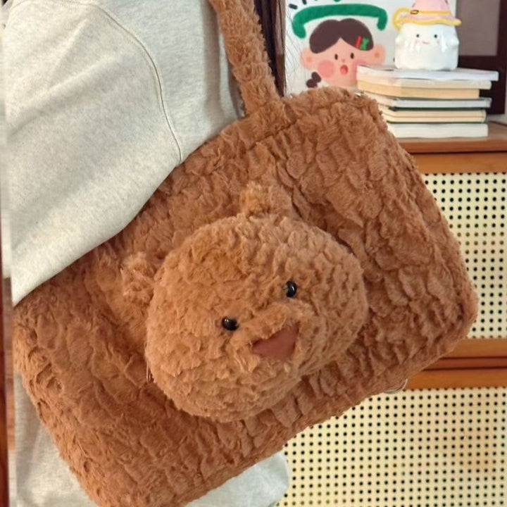 Cute Plush Bear-Themed Crossbody Bag