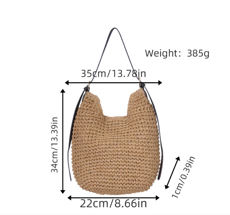 Trendy Shoulder Bag with Natural Weave and Leather Accents Stornfield