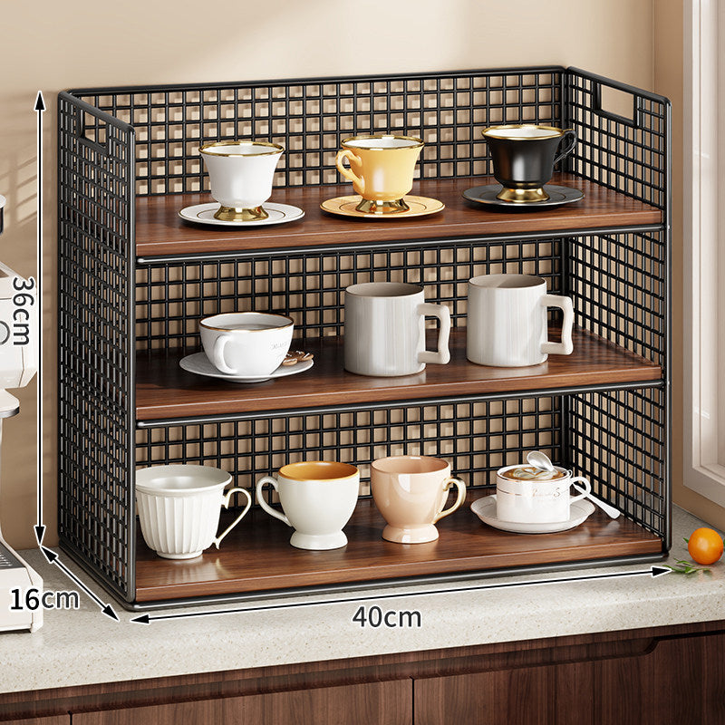 Double-Tier Metal Grid Countertop Organizer Shelf for Cups and Kitchenware