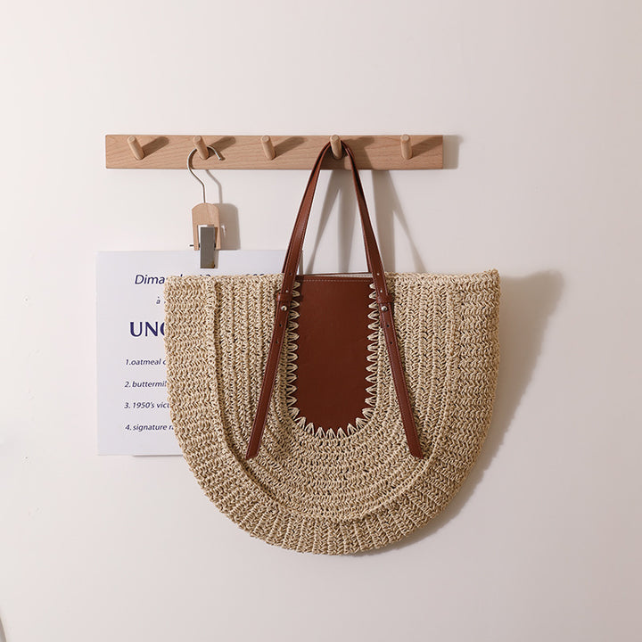 Elegant Handmade Straw Bag with Leather Accents Stornfield