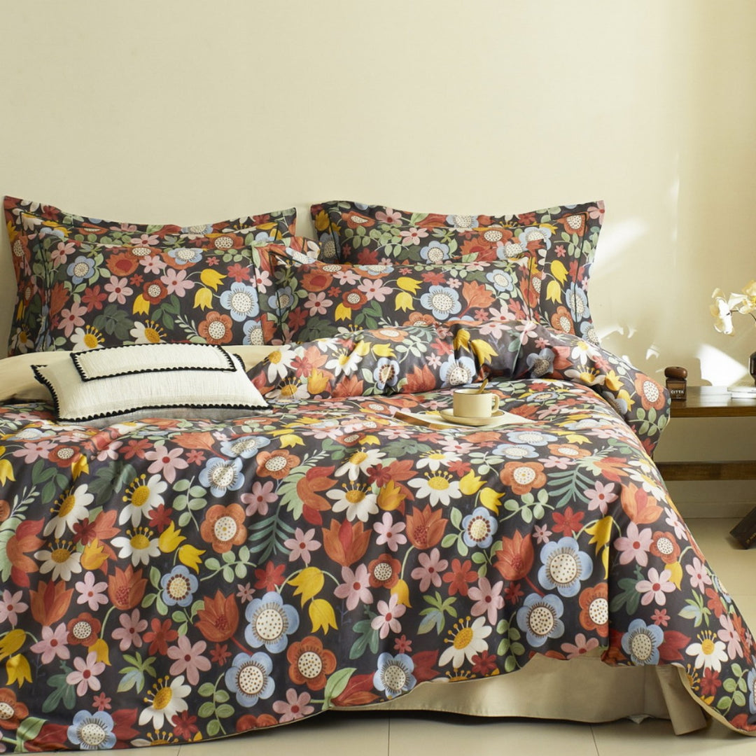 Children's duvet cover set made of cotton satin with watercolor forest animal illustrations and reversible function