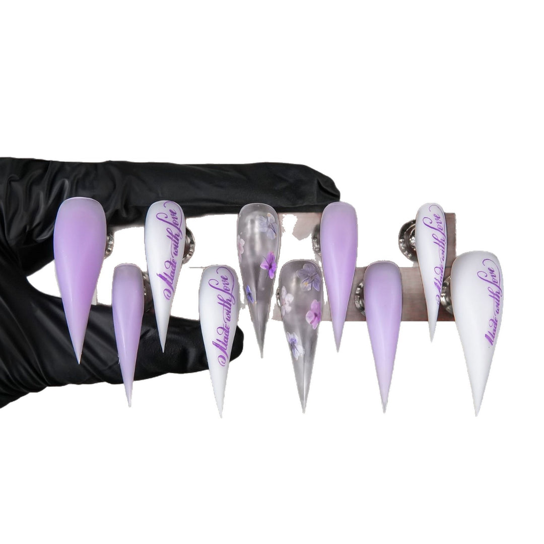 Artistic Stiletto Press-On Nail Set with Floral Accents