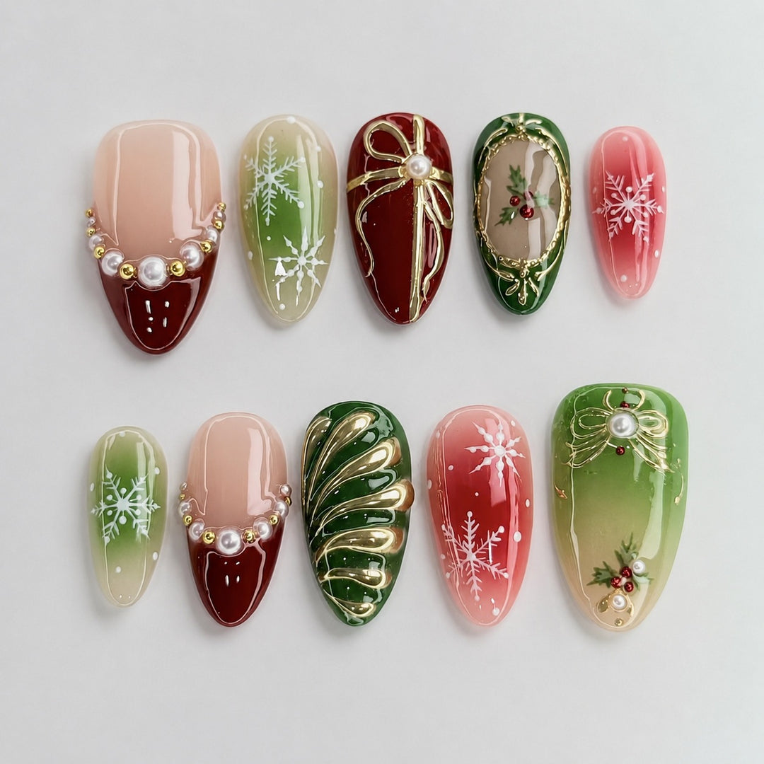 Artificial nail set with festive Christmas designs Stornfield