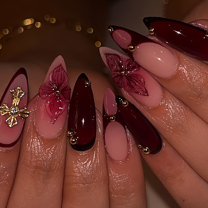 Premium Artistic Floral Stiletto Press-On Nails Stornfield