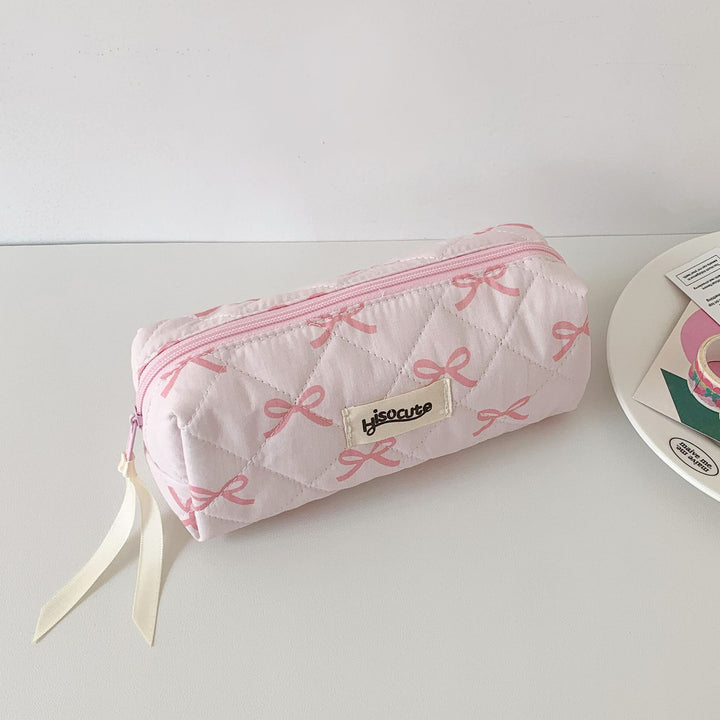 Quilted Bow-Embellished Pencil Case