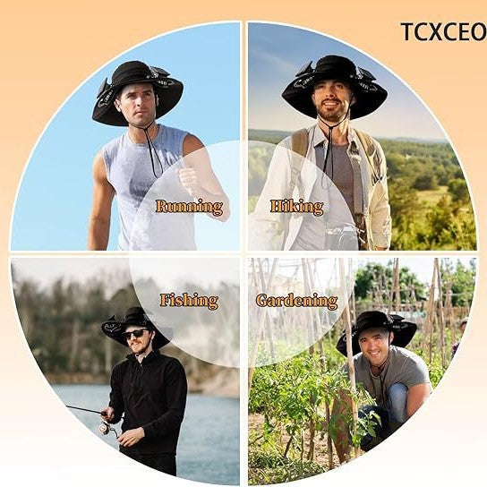 Sun Hat with Wide Brim for Outdoor Use, with Integrated Solar Cells and Adjustable Chin Strap Stornfield