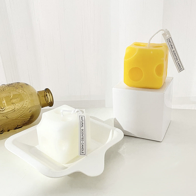 Hand-Poured Scented Cube Candle with Hollow Dimple Texture and Cotton Wick