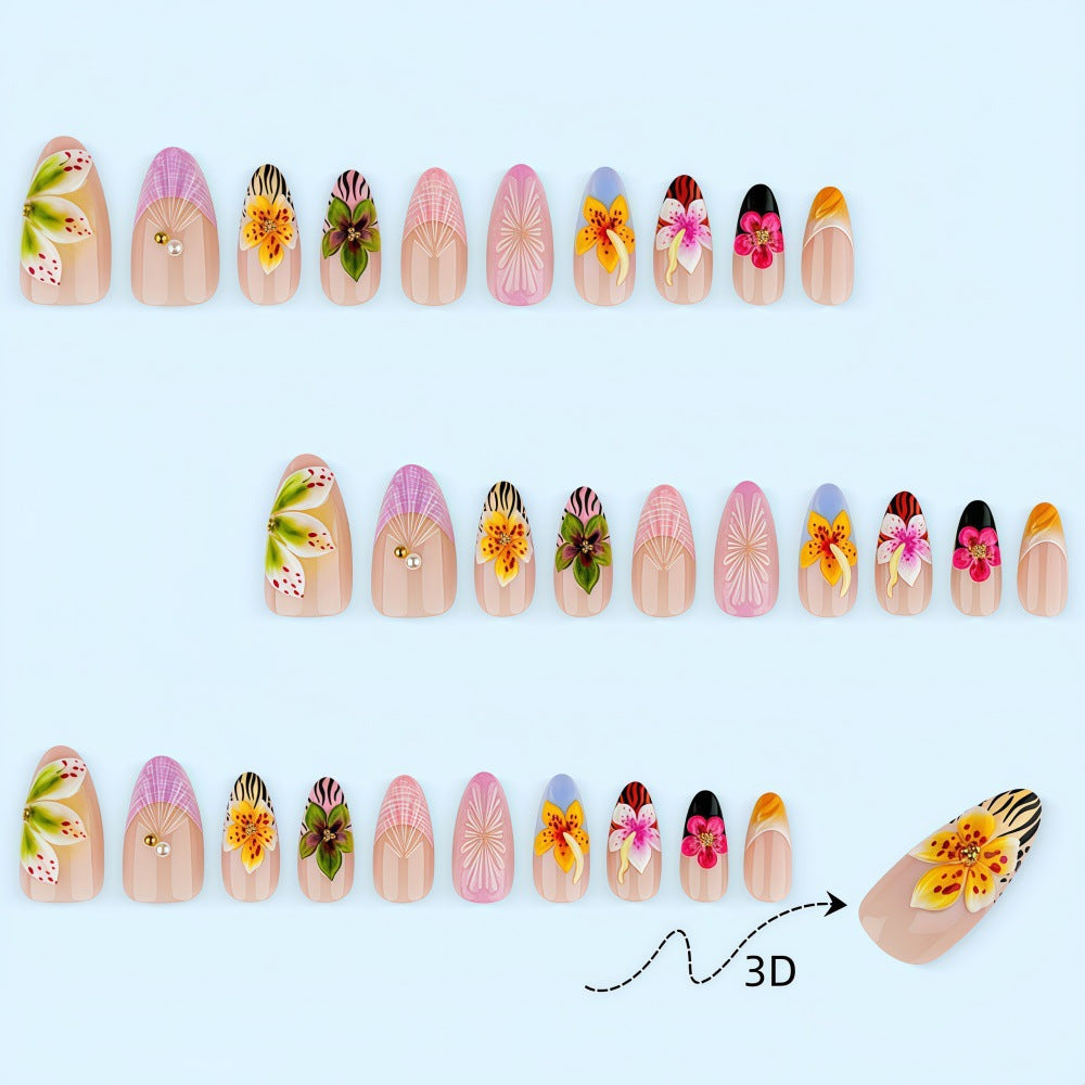 Artificial nails with floral design and 3D applications Stornfield