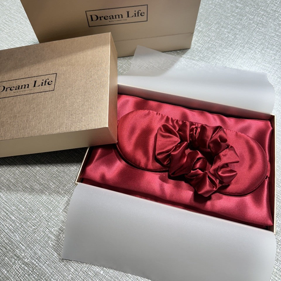 luxurious silk satin sleep mask and hair tie set for sensitive skin