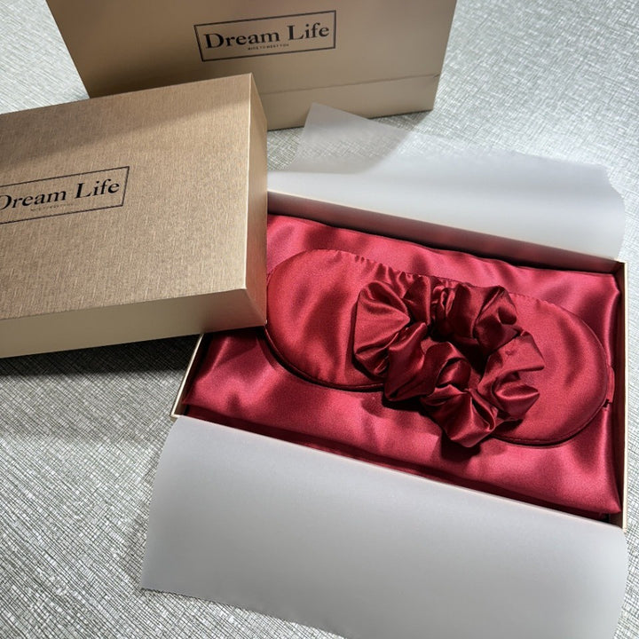 luxurious silk satin sleep mask and hair tie set for sensitive skin