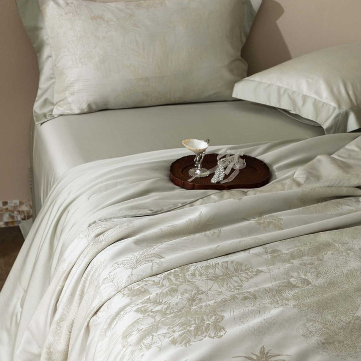 Premium cotton satin bedding set with fine toile pattern and hem decoration