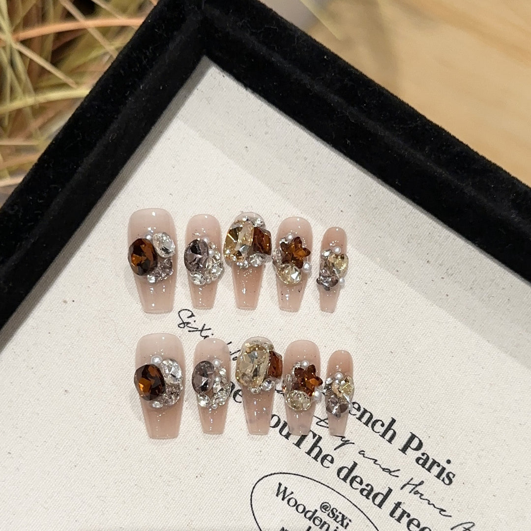 Elegant Crystal-Accented Press-On Nail Set
