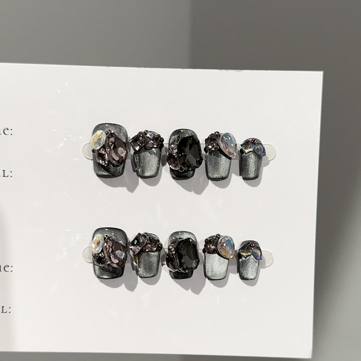 Glamorous Gemstone-Embellished Press-On Nail Set