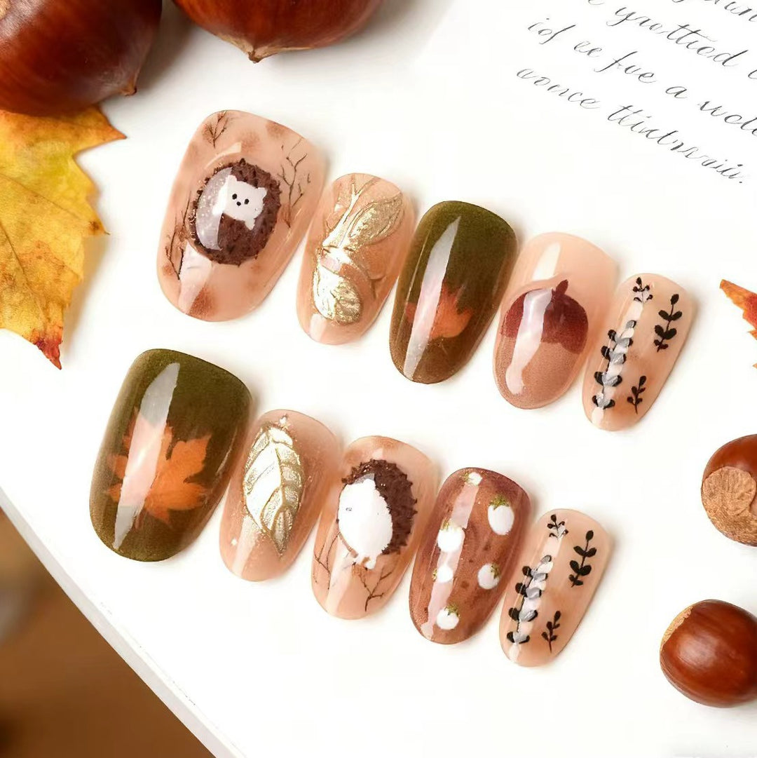 Artistic Autumn Themed Press-On Nail Art Set Stornfield