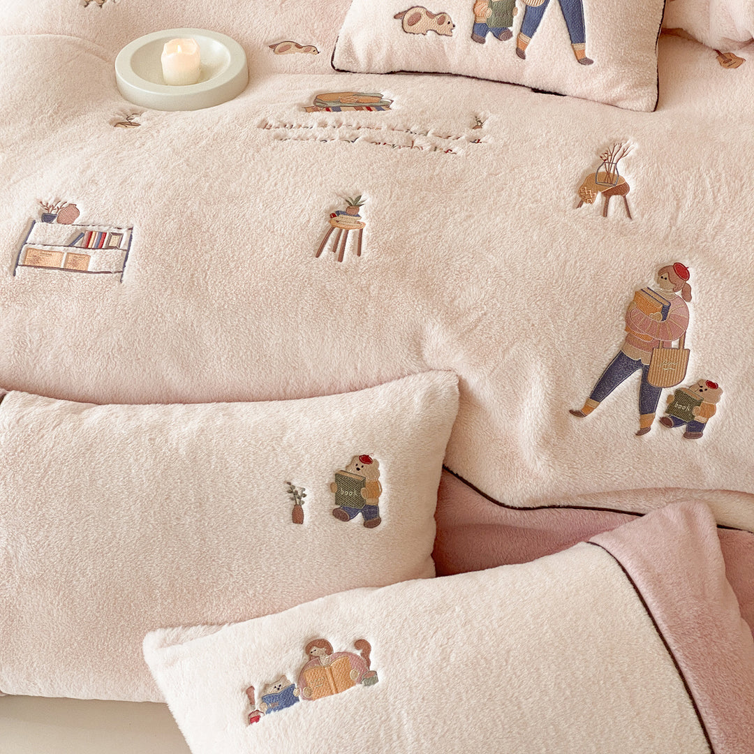 Plush Embroidered Cozy Duvet Cover Set with Decorative Pillow Shams