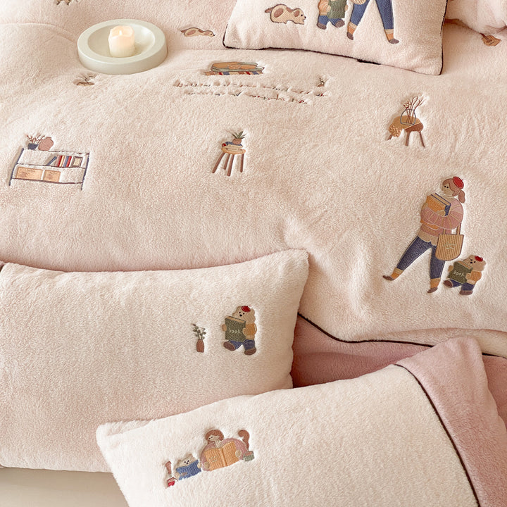 Plush Embroidered Cozy Duvet Cover Set with Decorative Pillow Shams