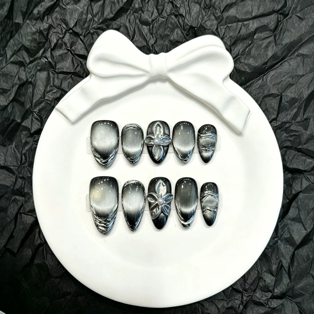 Premium Metallic Floral Press-On Nail Art Set