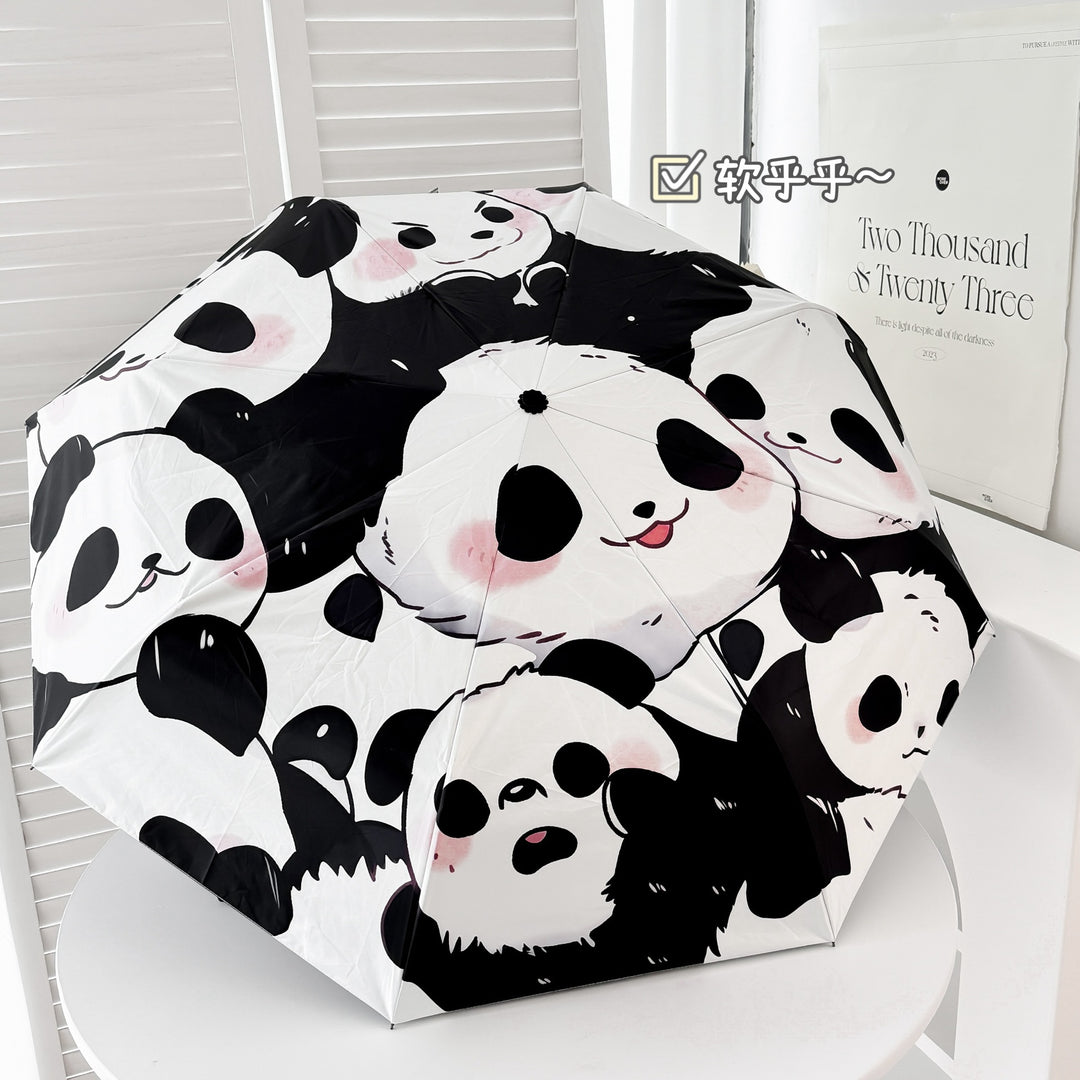Ladies folding umbrella with playful panda design Stornfield
