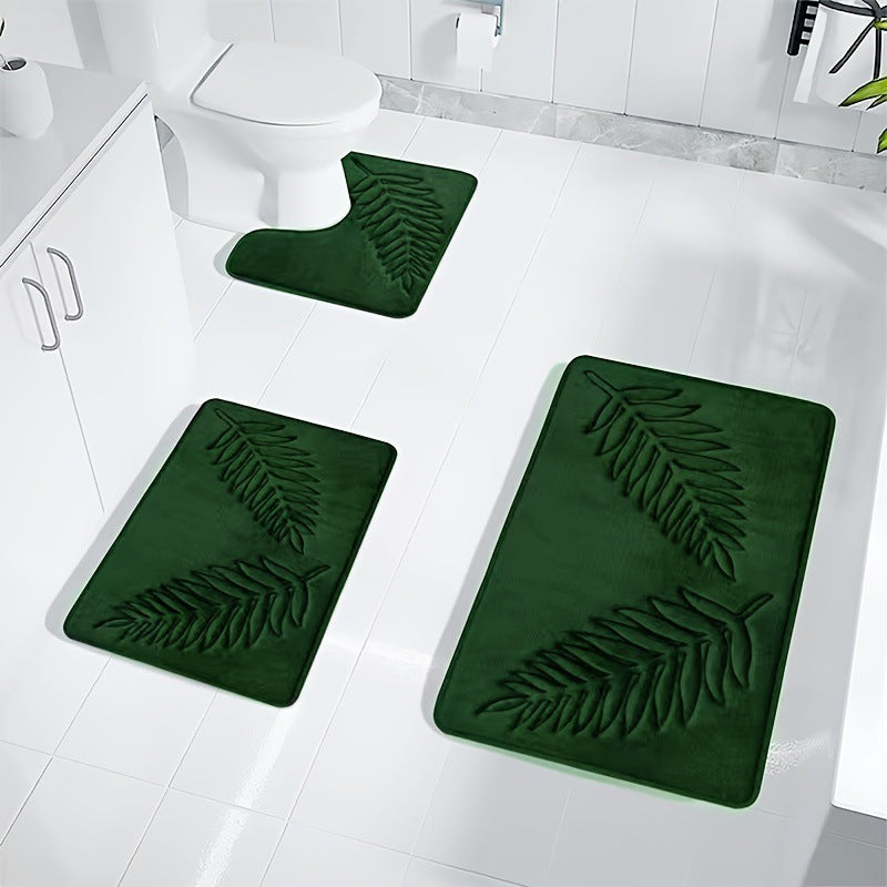 Textured Leaf Print Bathroom Rug Set Stornfield