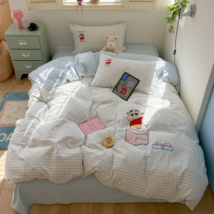 Children's Novelty Cartoon Embroidered Duvet Cover Set with Star Print