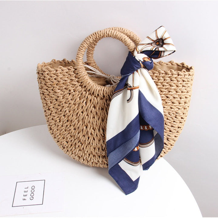 Braided basket bag with elegant silk scarf Stornfield