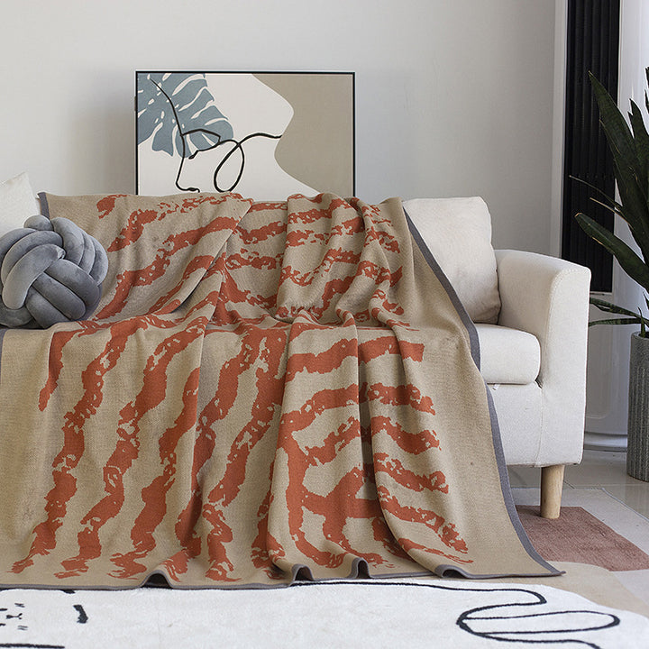 Breathable Cotton-Blend Jacquard Throw Blanket with Contrasting Edge