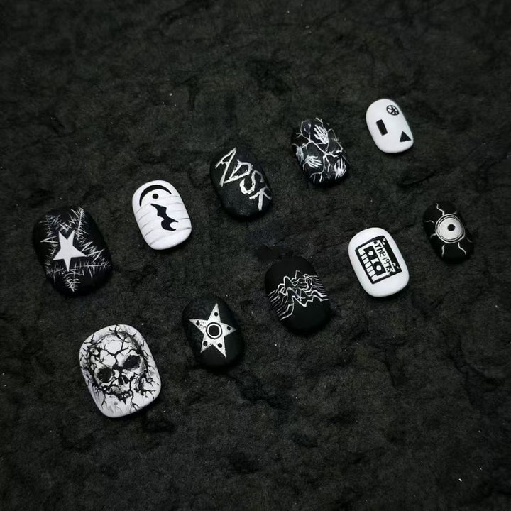 Artistic Press-On Nail Set with Geometric Designs Stornfield