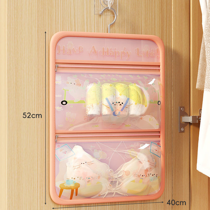 Hanging Clear PVC Nursery Door Organizer with Zipper Pockets and Cartoon Bear Print