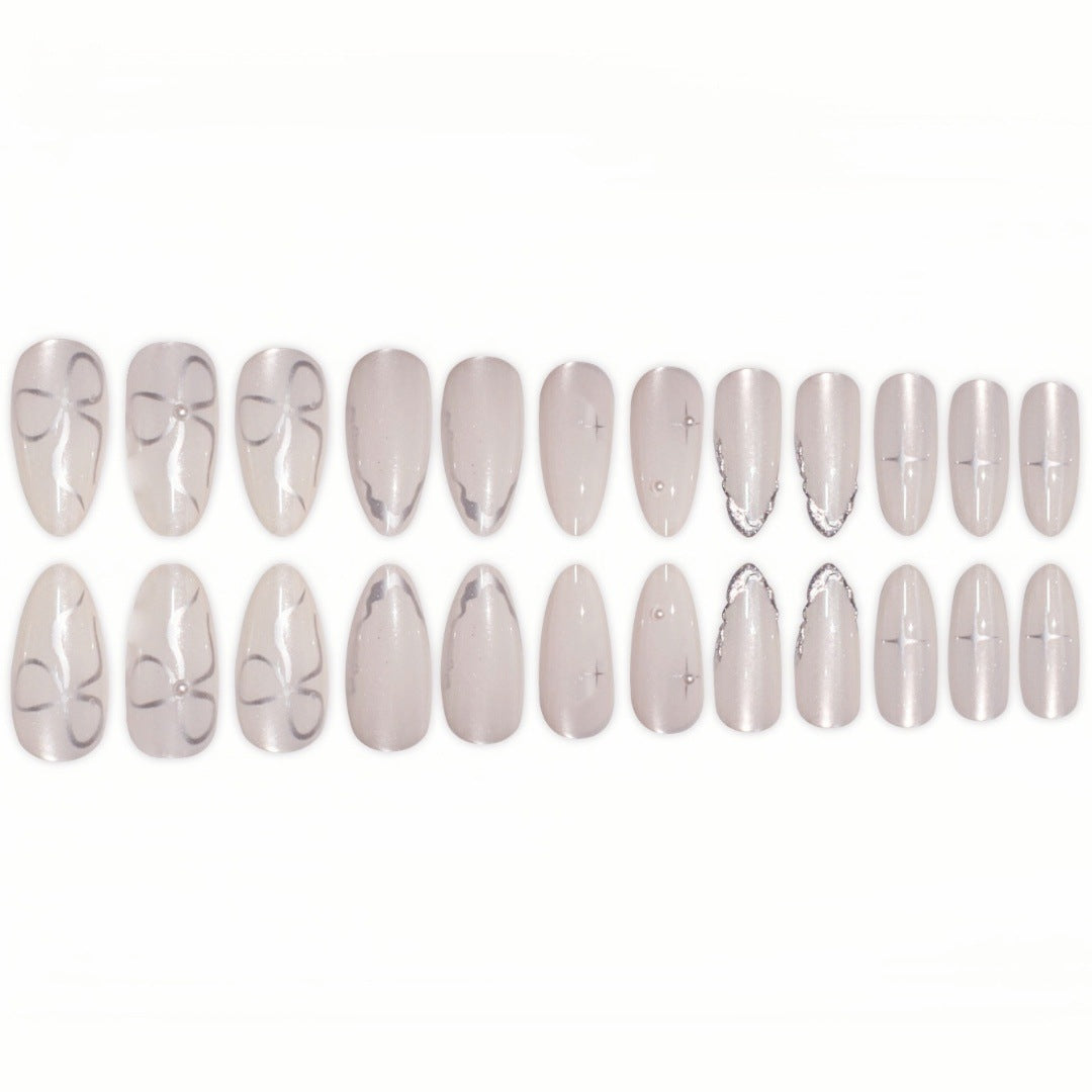 Elegant Stiletto Nail Art Extensions with Silver Accents Stornfield