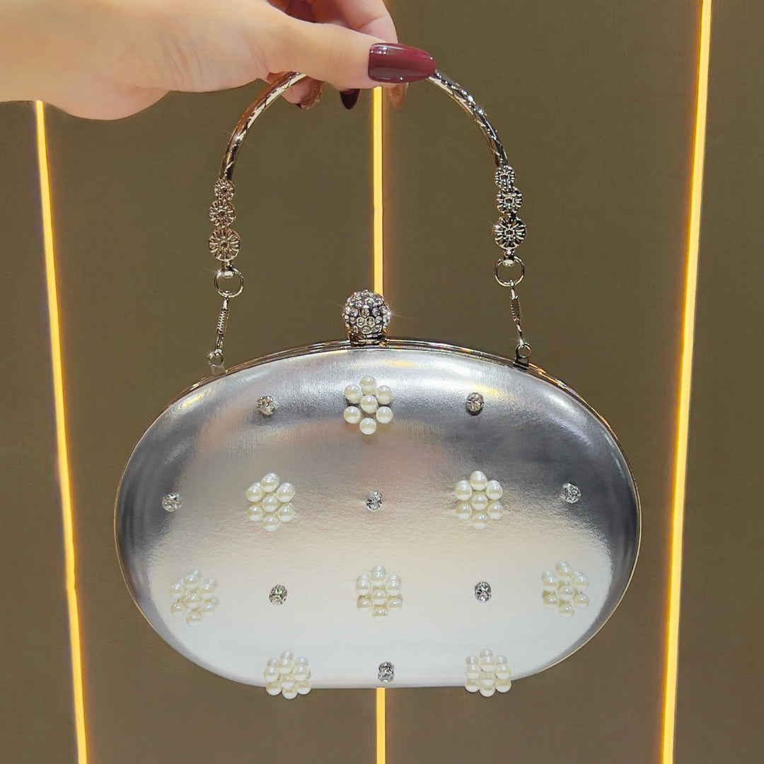 Vintage-Inspired Pearl-Embellished Evening Clutch