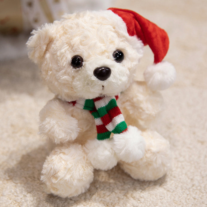 Plush Christmas Teddy Bear with Santa Hat and Knit Scarf Holiday Huggable Stuffed Toy Stornfield